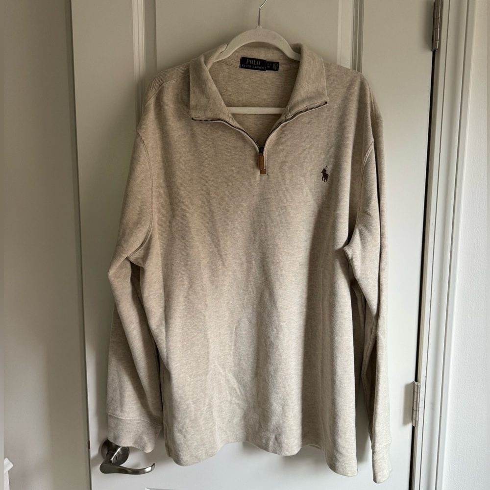 Polo Ralph Lauren Men’s Tan Quarter Zip Up Pullover Sweater